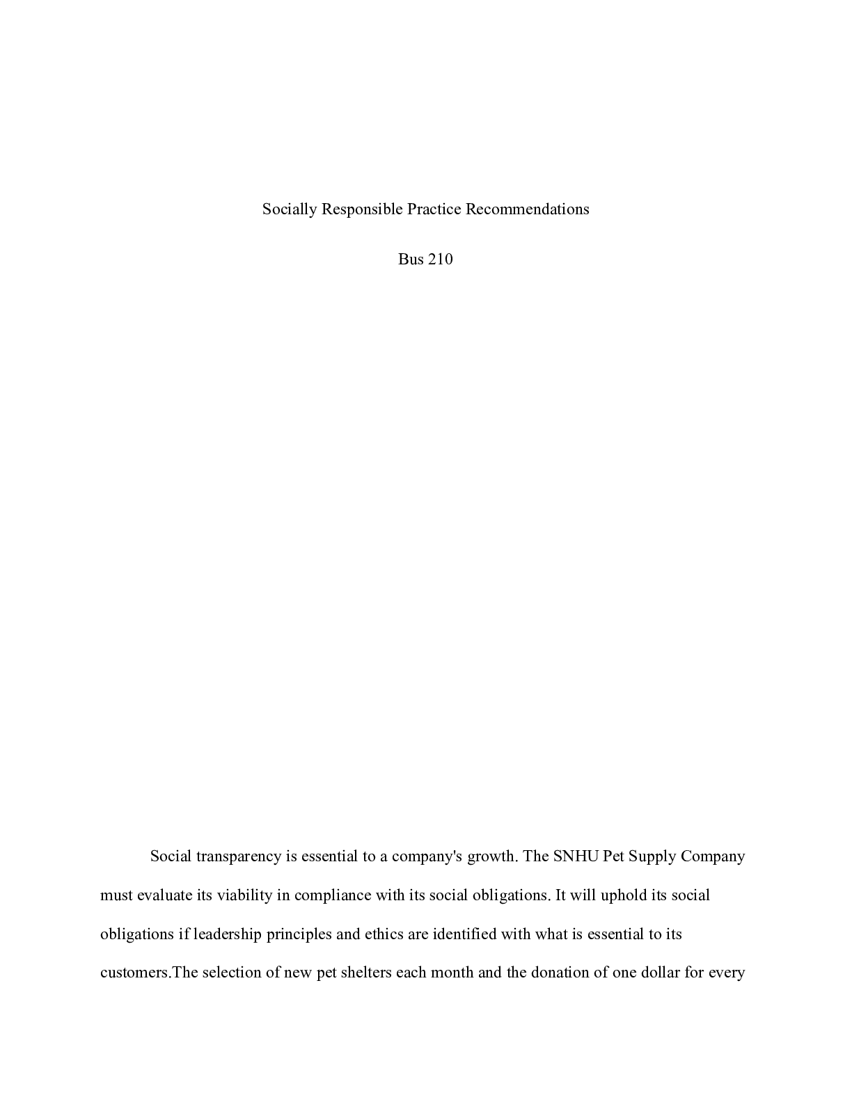 Preview image for BUS 210 Assignment Socially Responsible Practice Recommendations.docx    Socially Responsi